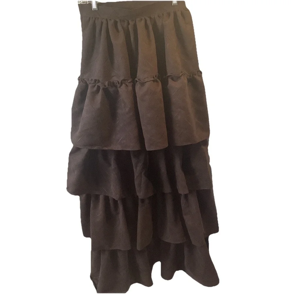 Brown Suede Sz 8 Skirt + Top Day of The Day Costume Mask Hair Clips Halloween - Picture 4 of 14